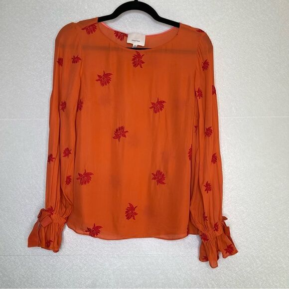 Cinq a Sept Embroidered Silk Floral Blouse Orange XXS - Picture 1 of 5